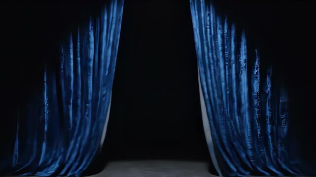 Blue velvet stage curtain with spotlight in dark theater