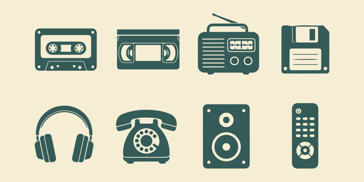 Vintage Electronics and Music Equipment Vector Bundle, Clean Flat Tech Illustration Pack