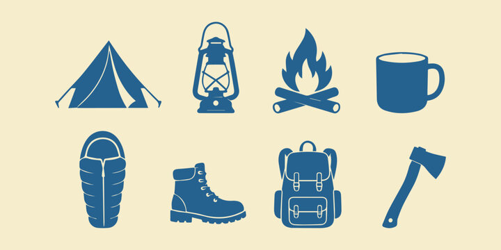 Hiking and Camping Gear Vector Bundle, Clean Flat Outdoor Equipment Illustration Pack