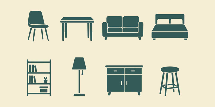 Living Room and Home Furnishings Vector Bundle, Clean Flat Interior Illustration Pack