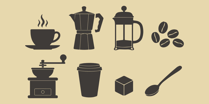 Coffee Preparation Essentials Vector Bundle, Clean Flat Beverage Illustration Pack