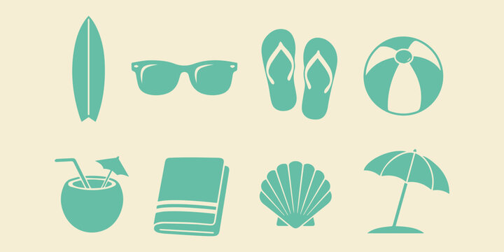 Beach Holiday Items Vector Bundle, Clean Flat Summer Lifestyle Illustration Pack