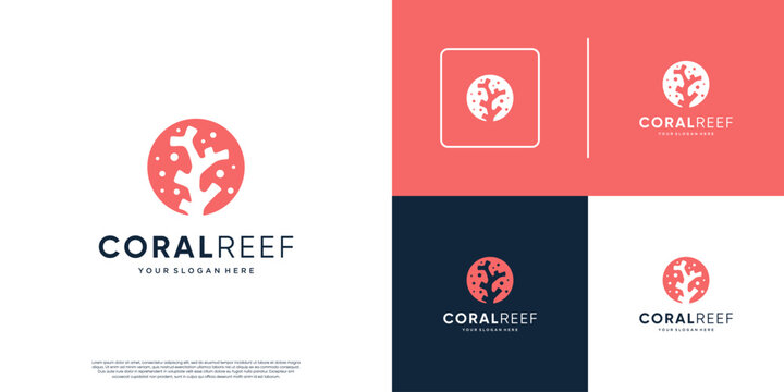 underwater nature conservation logo, with negative space coral reef concept, minimalist style, graphic design illustration.