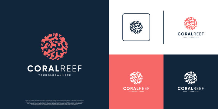 Minimalist circular coral reef logo, marine ecosystem, environmental damage legislation, vector design inspiration.