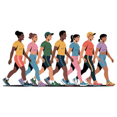 Fototapeta premium A group of people walking together in a fitness illustration vector
