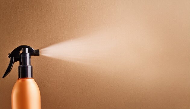 tanning sprayer misting light beige background
