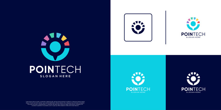 Location-based service logo, with an abstract concept of a pin sign and modern technology, vector graphic design.