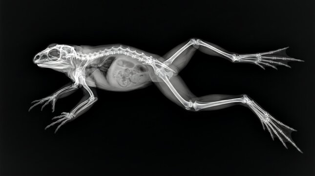 Xray image of frog skeleton.
