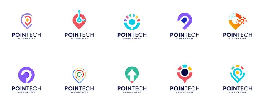 collection of location-based digital service logos, search, accuracy, vector graphic design.