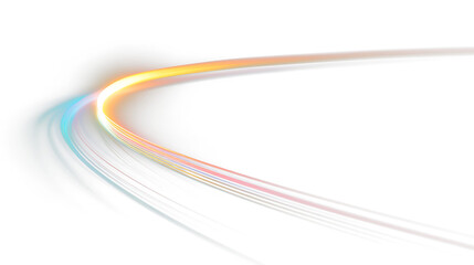 Light trails create a colorful curve on a transparent background showcasing motion and energy in an abstract style © denzelll