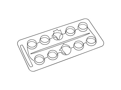 Empty pill blister pack continuous line drawing. Medical pharmacy and medication concept. Minimalist vector illustration