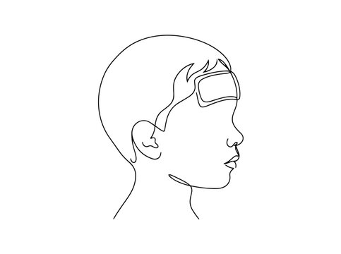 Child with fever patch on forehead. Continuous one line drawing. Vector illustration