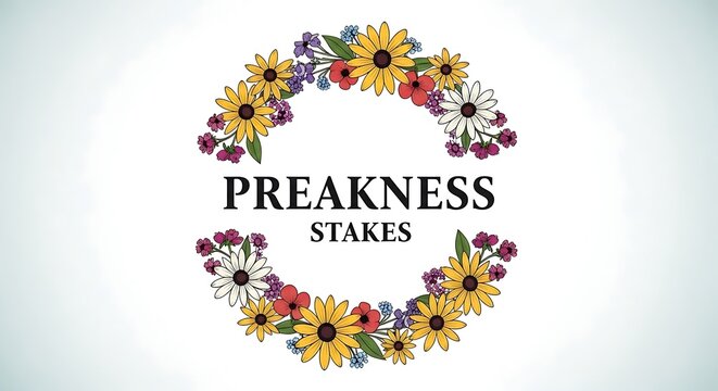 Vector flowers forming circle, text &ldquo;Preakness Stakes&rdquo;