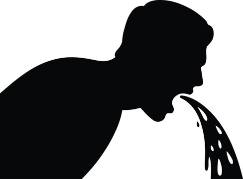 Silhouette illustration of a person vomiting showing sickness or nausea as a simple vector symbol