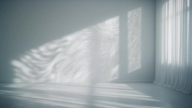 Abstract light patterns on white walls and floor, window shadow play