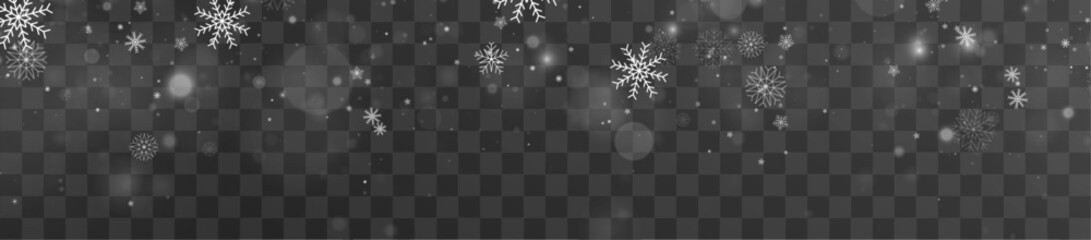 White snowy particles glow in frosty atmosphere. Gentle drift creates magical seasonal elegance. Perfect design element for festive backgrounds and banners. Vector © Strongstock03