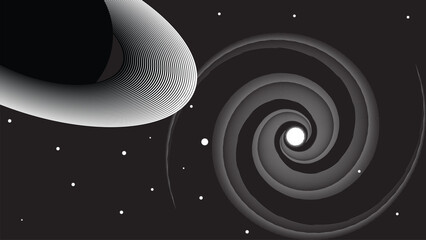 Stars and exoplanet in outer space. Futuristic landscape, with lines . Night landscape with starry sky .Vector illustration © miloje