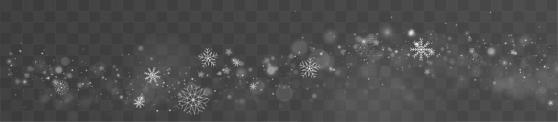 White snow particles glow in crisp frosty air. Smooth drift forms magical festive motion. Perfect design element for holiday backgrounds and banners. Vector © Strongstock03