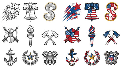 American themed graphic elements collection with stars stripes liberty bell and hardware. © KALPANA AKTER