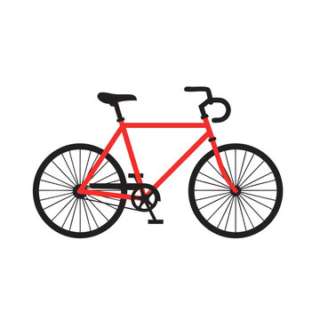 Red road bicycle single speed displayed on white background