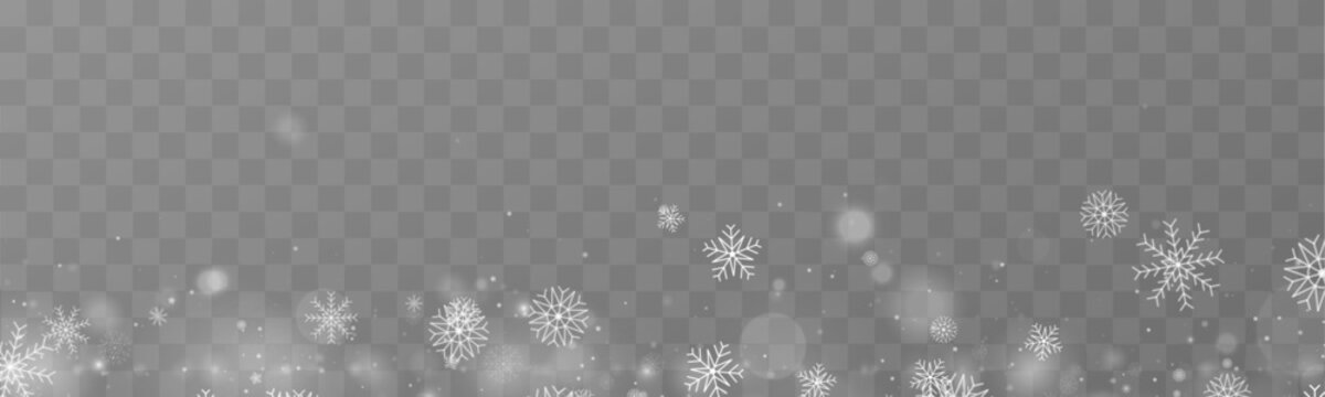 Snow particles shine with white icy brilliance. Smooth drifting creates enchanting festive mood. Perfect design element for winter scenes and banners. Vector