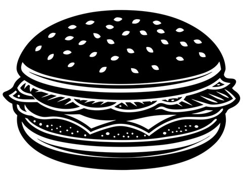 Classic hamburger line art illustration on plain background