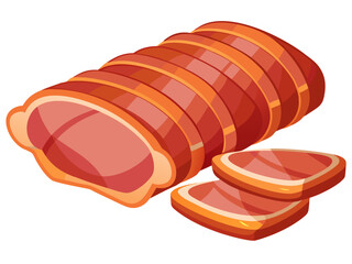 Obraz premium Roast meat loaf sliced with two pieces displayed on white background