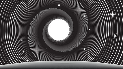 Stars and exoplanet in outer space. Futuristic landscape, with lines . Night landscape with starry sky .Vector illustration © miloje