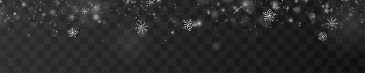 Bright snowflakes drift in luminous frost. Gentle shimmer adds elegant festive style. Perfect design element for winter layouts and banners. Vecto © Strongstock03