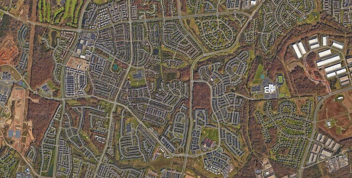 Ashburn Virginia Suburban Residential Aerial Satellite View, USA