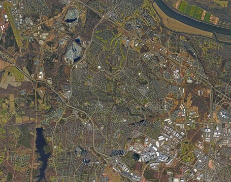 Ashburn Virginia Suburban Residential Aerial Satellite View, USA