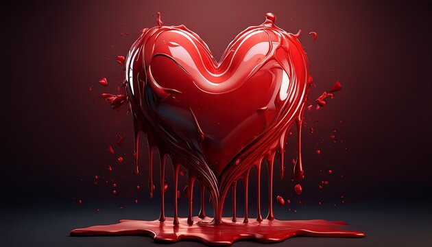 red dripping heart symbol with melting blood effect