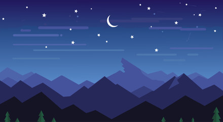 Fototapeta premium Moonlit mountain range under starry night sky silhouette
