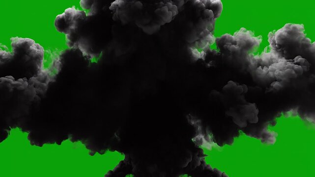 Thick Black Smoke Spreading Cinematic Effect on Green Screen