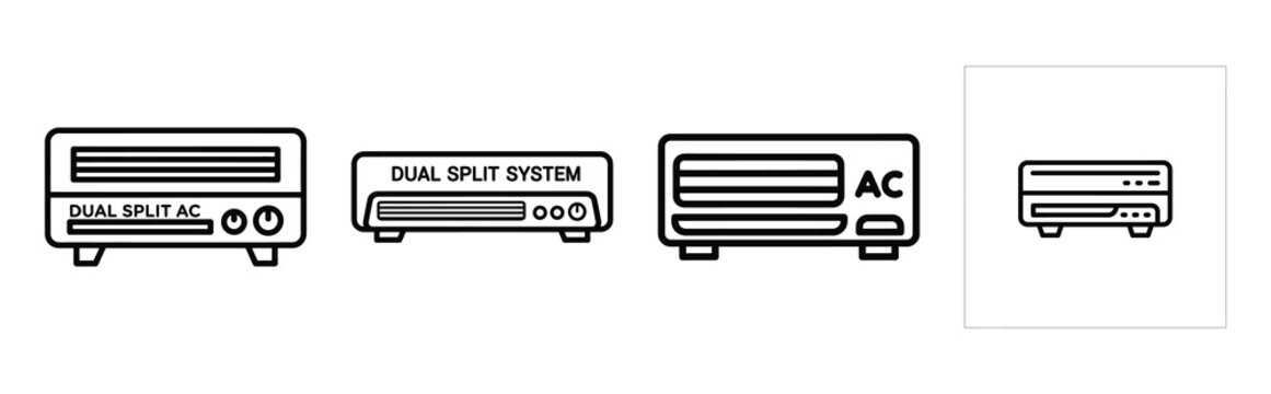Minimal outline  dual split ac icon set in editable stroke style. Air conditioning icon set.