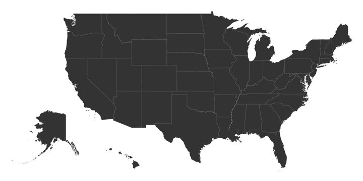 The map displays all states of the USA including Alaska and Hawaii. The layout offers a clear view of the geographical boundaries of each state.