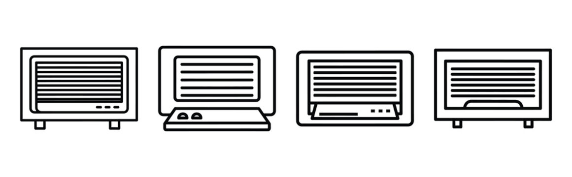 Minimal outline  window ac unit icon set in editable stroke style. Air conditioning icon set.