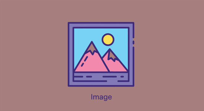 Minimalist mountain landscape icon, flat vector image symbol, nature photography sign