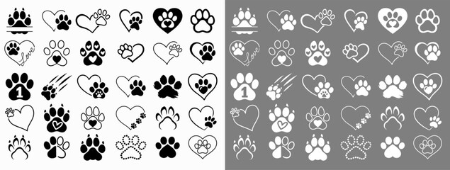 Dog paw print icons set pet footprint symbols collection black and white © Bohdan