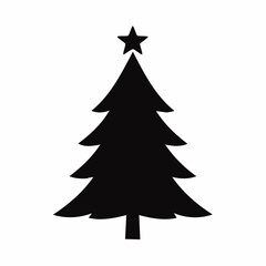 Obraz premium A black silhouette of a Christmas tree with a star on top stands alone