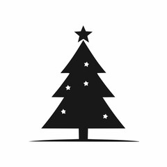 Obraz premium A Christmas tree silhouette with a star on top stands alone in a minimalist environment.