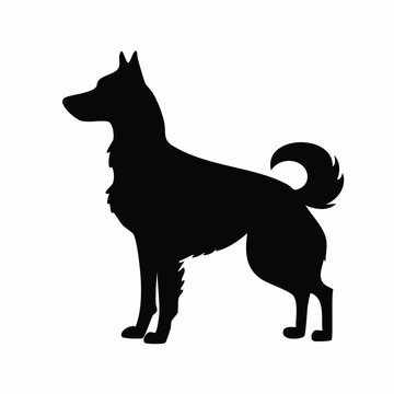 A standing dog silhouette faces left in profile view on white background