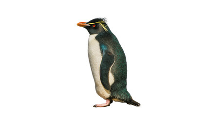 Rockhopper penguin with yellow crest and orange beak, isolated on transparent background © Bogdan