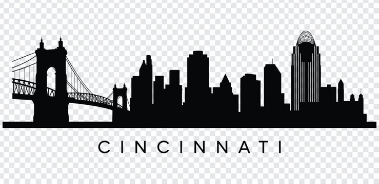 Cincinnati city skyline with bridge silhouette