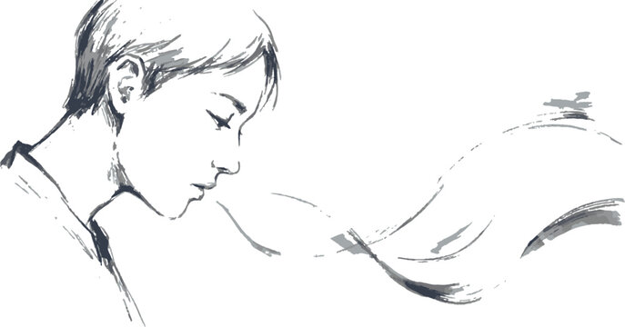 Woman sleeping on her arm resting Vector
