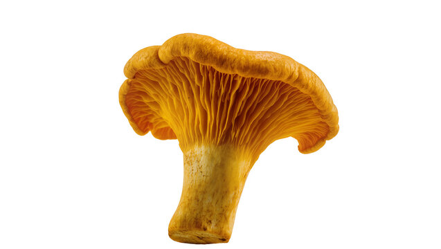 Golden chanterelle mushroom with delicate gills, isolated on transparent background
