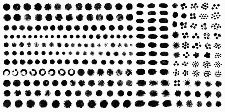 Brush Dot and Daub Pack. Brush Stroke SVG Vector Set with Black Ink Marks, Grunge Swipes, Smears, Stamps and Designer Texture Elements, brush dots, paint daubs, round stamp marks, dab textures