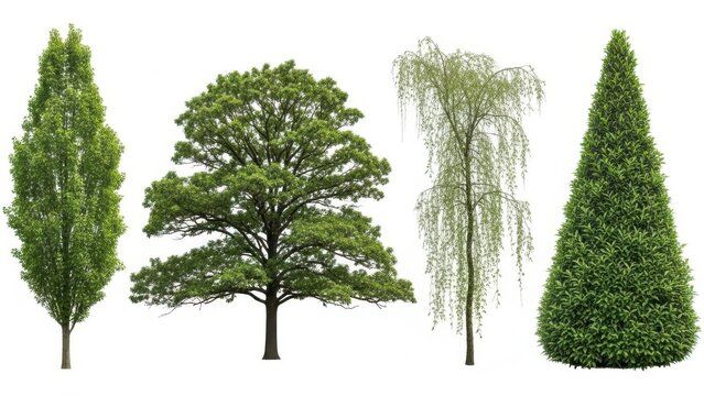Four distinctive trees in a garden