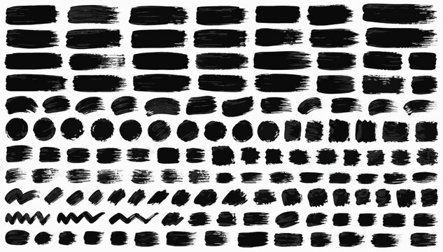 Gouache Stroke Pack. Brush Stroke SVG Vector Set with Black Ink Marks, Grunge Swipes, Smears, Stamps and Designer Texture Elements, gouache strokes, opaque paint marks, painterly swatches