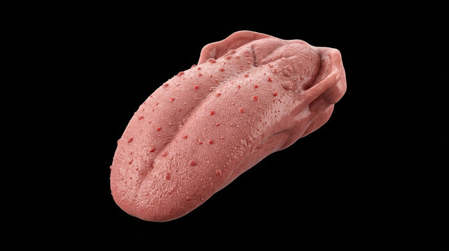 Human tongue anatomy isolated on black background. Detailed medical illustration of oral cavity organ